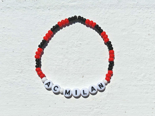 AC Milan Football Beaded Bracelet – Red & Black Handmade Football Fan Jewelry – Gift for Soccer Lovers