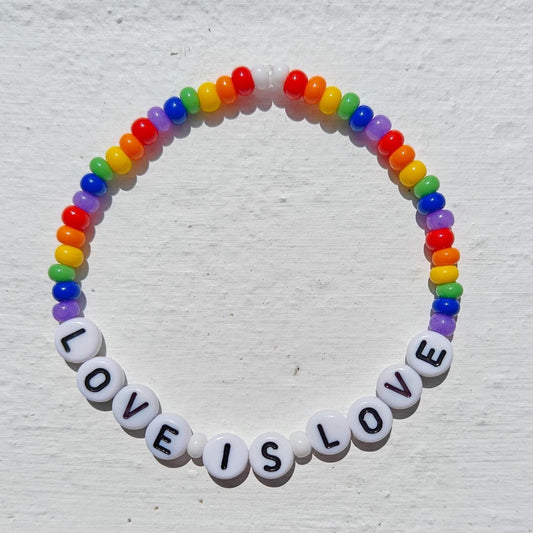 Love is Love Rainbow Pride Beaded Bracelet - Stretch Bracelet - LGBTQ+ Gift - Handmade Jewellery