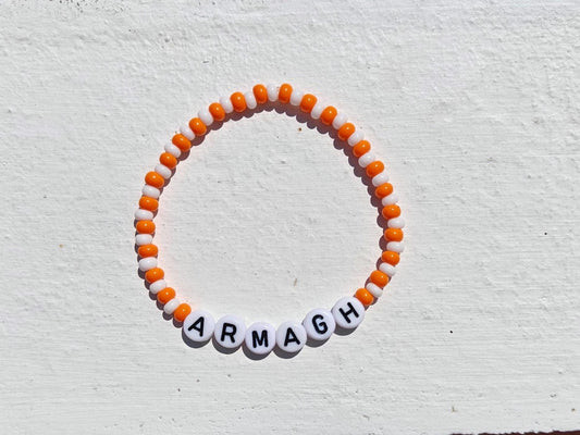 Armagh GAA Bracelet – Handmade Orange & White Beaded Jewellery with Free Shipping