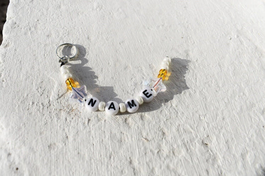 Gold and pearl bead star keychain with name personalisation