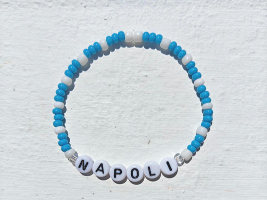 Napoli Beaded Bracelet – Blue & White Handmade Football Fan Jewelry – Gift for Soccer Lovers
