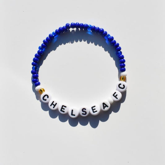 Chelsea FC Bracelet - Blue Beaded Stretch Football Fan Jewelry - Handmade Soccer Gift for Him or Her - Premier League Team and WSL Supporter