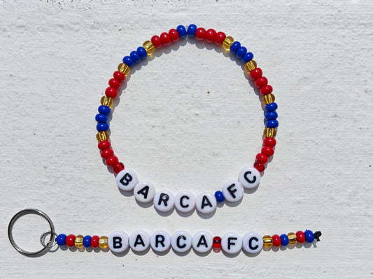 Barcelona FC Bead Bracelet and keyring set– Handmade Barca Fan Jewelry in Team Colors | Soccer Gift for Football Fans with Free Shipping