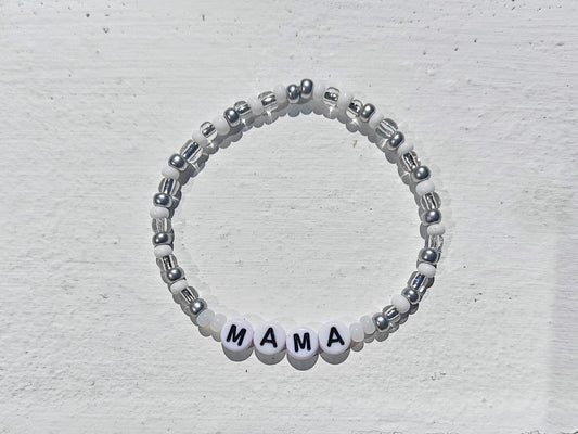 Mama bead bracelet in silver and white