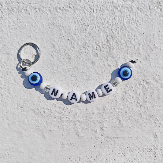 Evil eye keychain with name personalisation