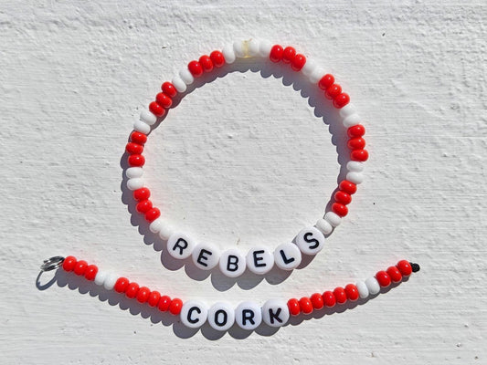 Cork Rebels Beaded Bracelet Set – Handmade Red & White Irish GAA Support Jewellery