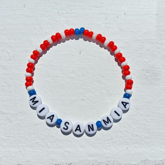 Mia San Mia Beaded Bracelet – FC Bayern Munich Fan Jewelry | Red & White Seed Bead Bracelet | Football Supporter Gift